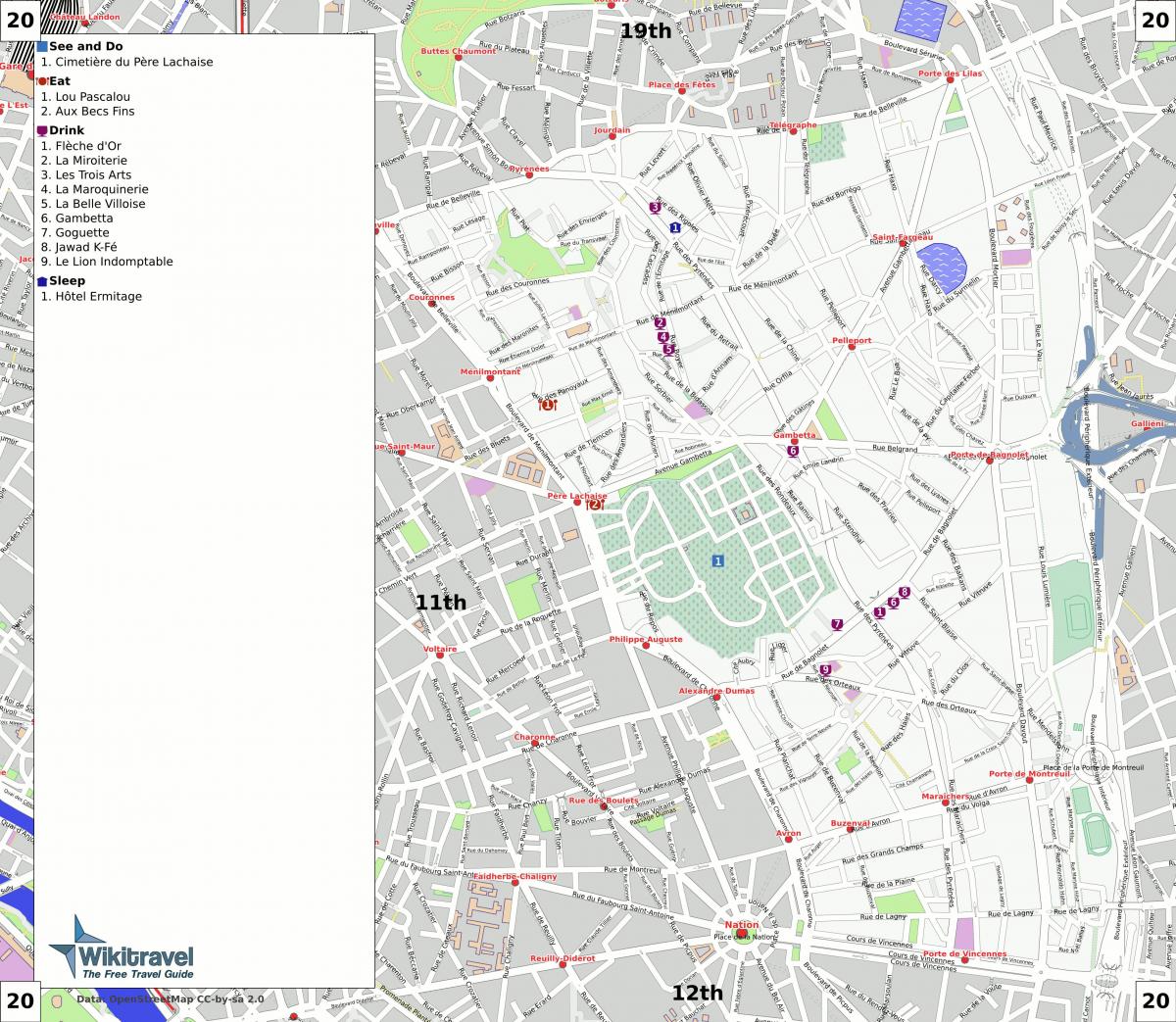 Harta e 20 arrondissement e Parisit