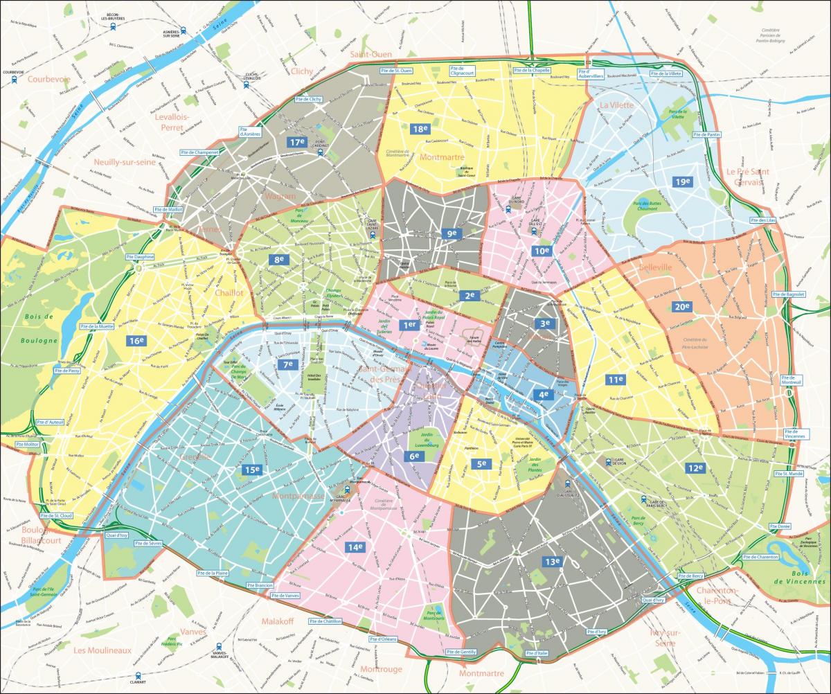 Harta e arrondissements e Parisit