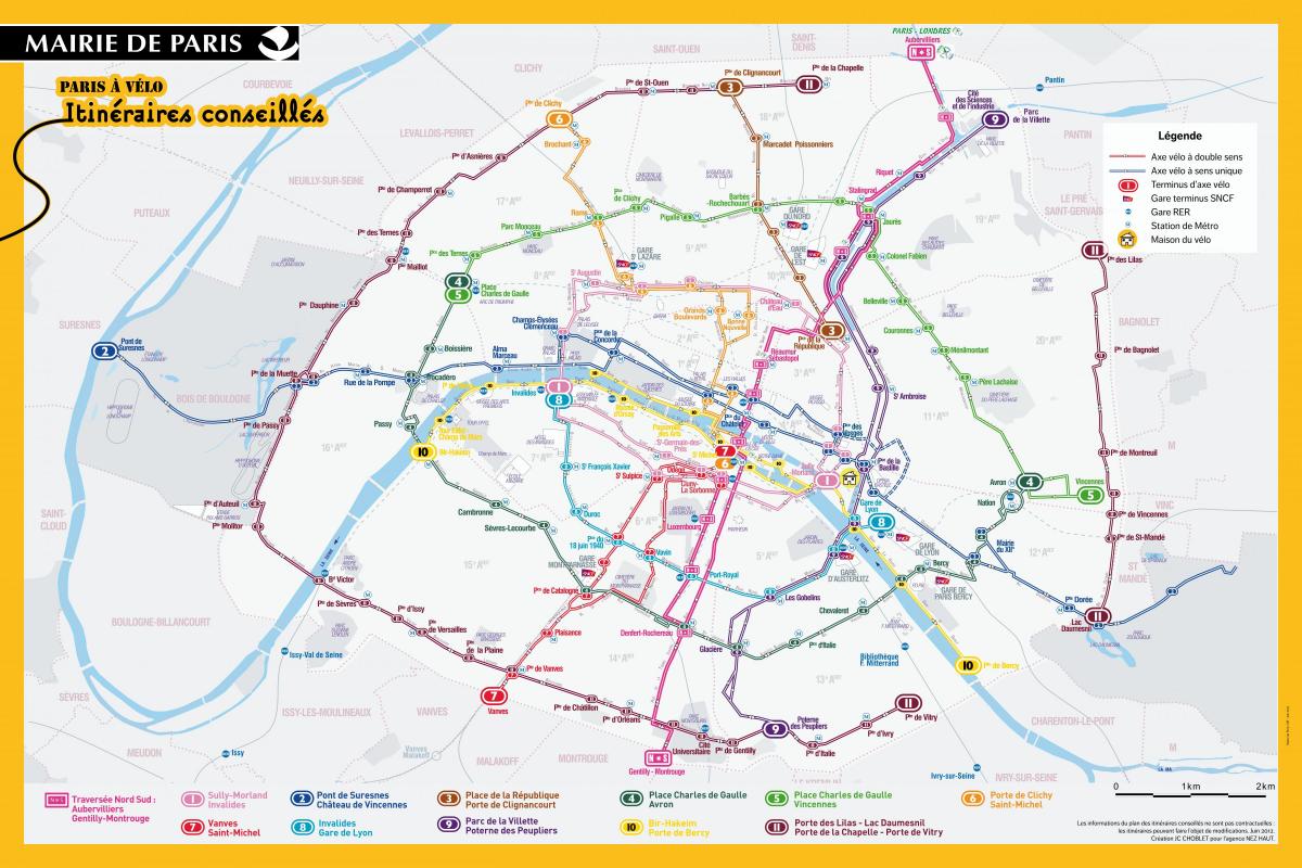Harta e Parisit udhëtim biçikletë