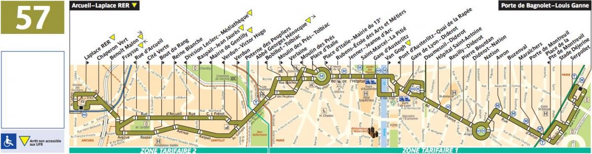 Harta e autobusit Paris linjë 57
