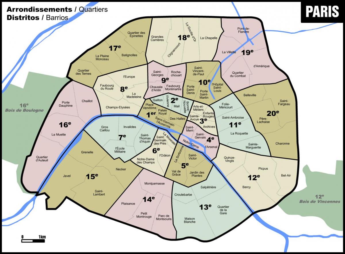Harta e Parisit lagjet e